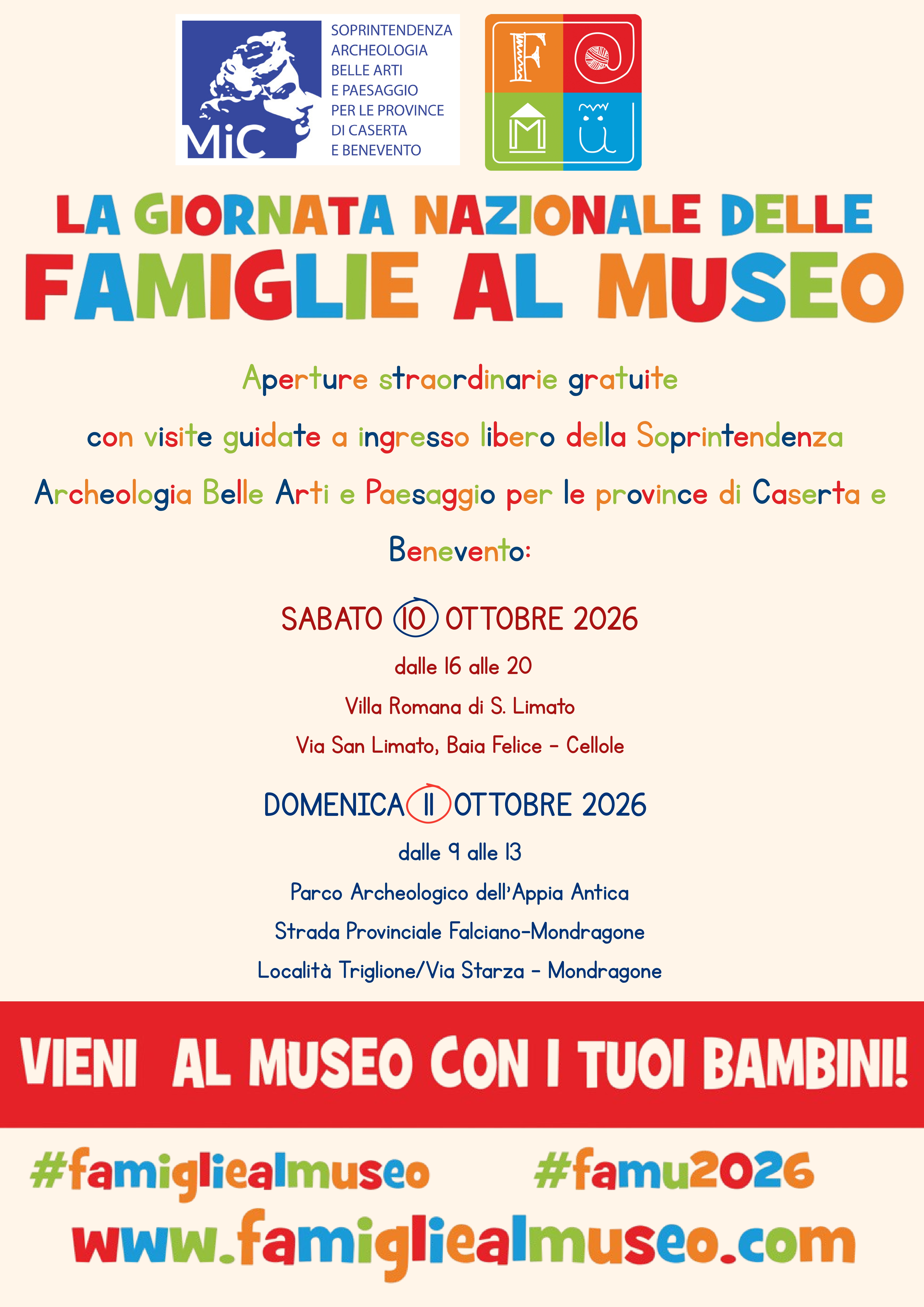 F@Mu 2026: la Soprintendenza Abap per le province di Caserta e Benevento apre alle famiglie la Villa Romana di San Limato e il Parco Archeologico dell’Appia Antica. Visita didattica